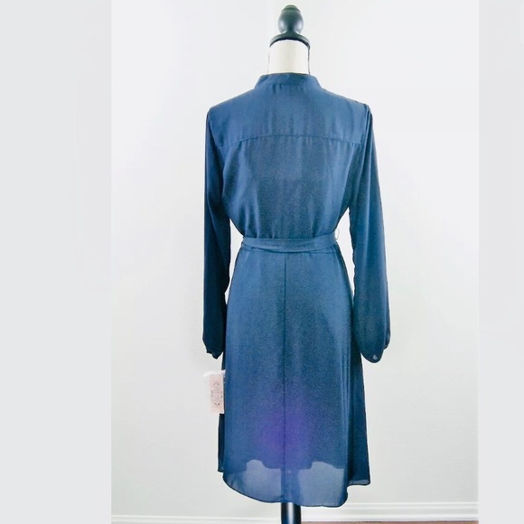 ❌SOLD❌Nanette Lepore Navy Pleated Chiffon Shirt Dress 8 - Picture 5 of 8